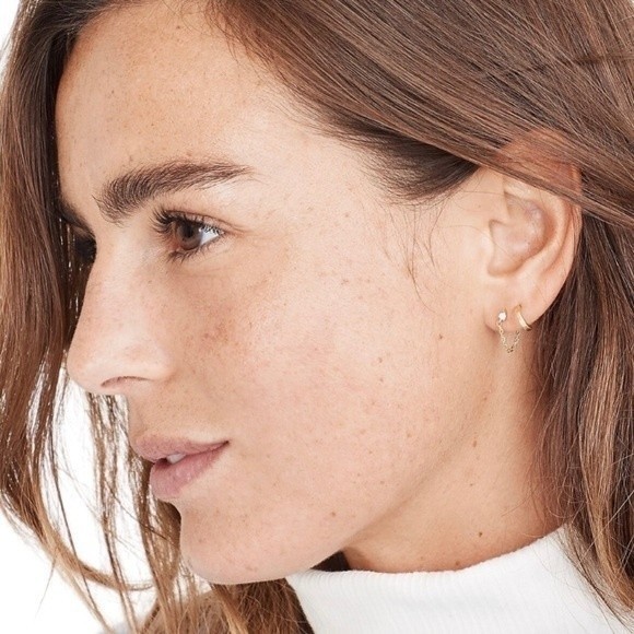 Madewell Zigzag Set of Unique 4 Gold-Plated Brass Cubic Zirconia Earrings NWT - Picture 3 of 10